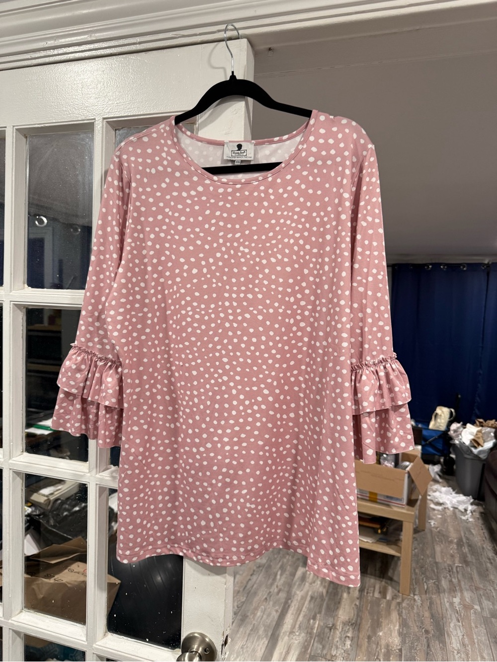 Dainty Jewells Pink Polka Dot Ruffle Sleeve Long Sleeve Tee